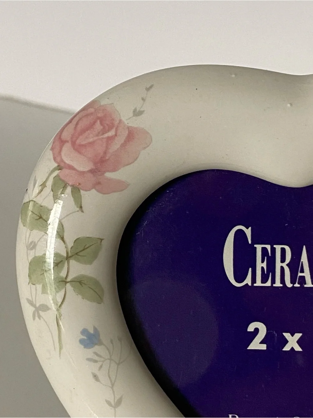 Vintage Heart Shaped Photo Frame Floral Roses Ceramic Picture Frame 3” Roses